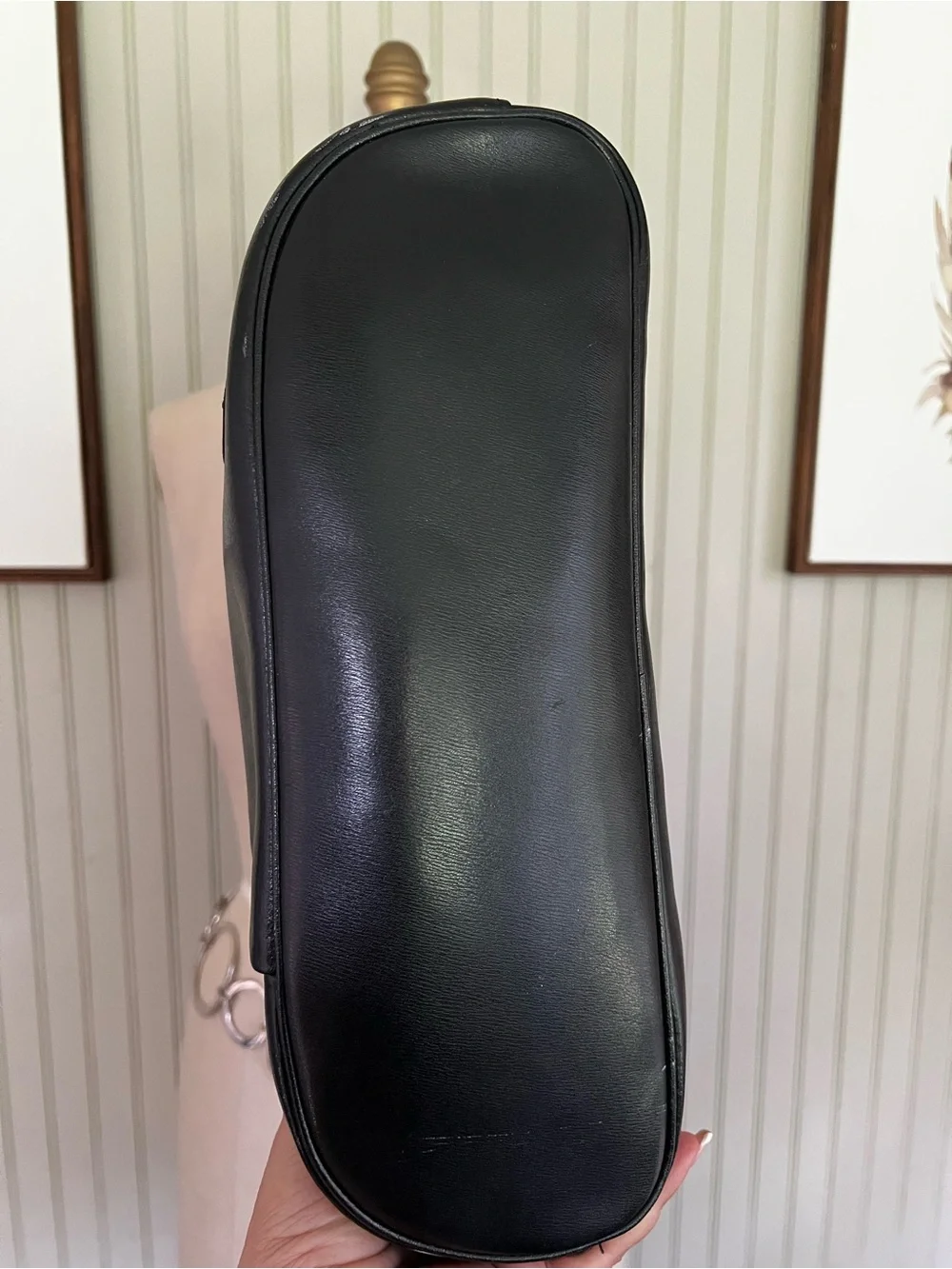Longchamp Black Leather Expandable Shoulder Bag with Bamboo Toggle Roseau